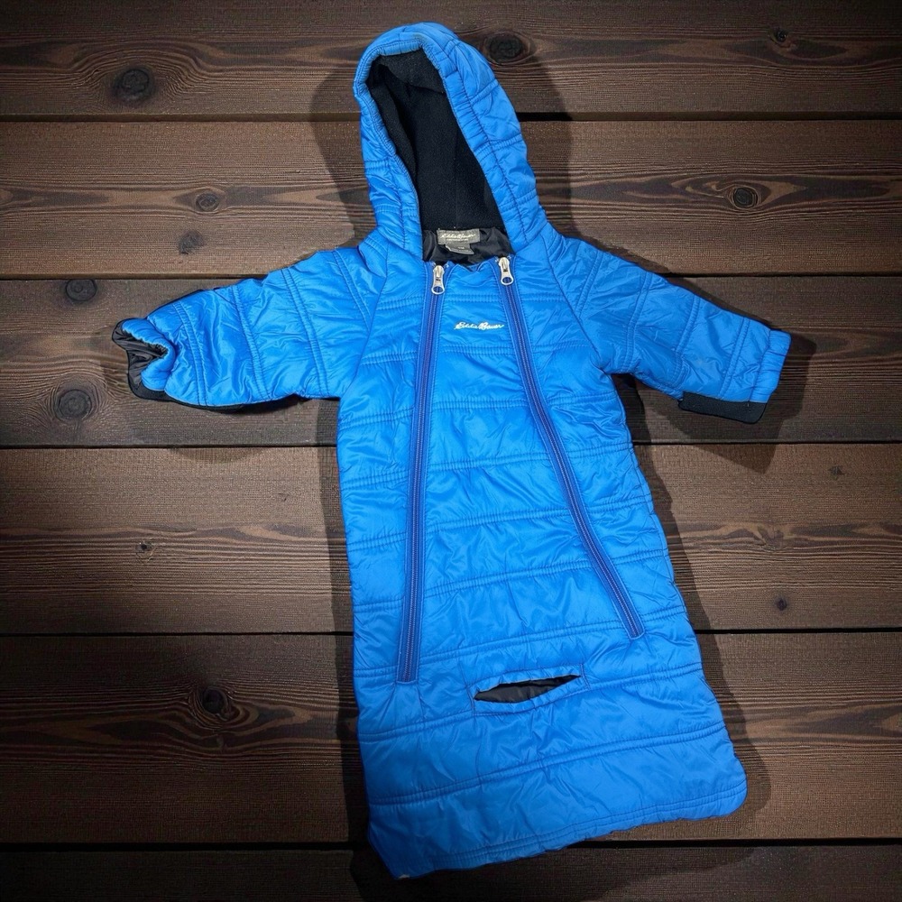 Eddie Bauer Puffer Baby (3-6M)‎ Bunting Car Seat Hooded Snowsuit w/ Mittens Blue